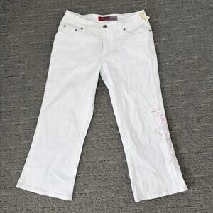 NWT vintage y2k white ultra- low rise capri embroidered sequin jeans/ pants
